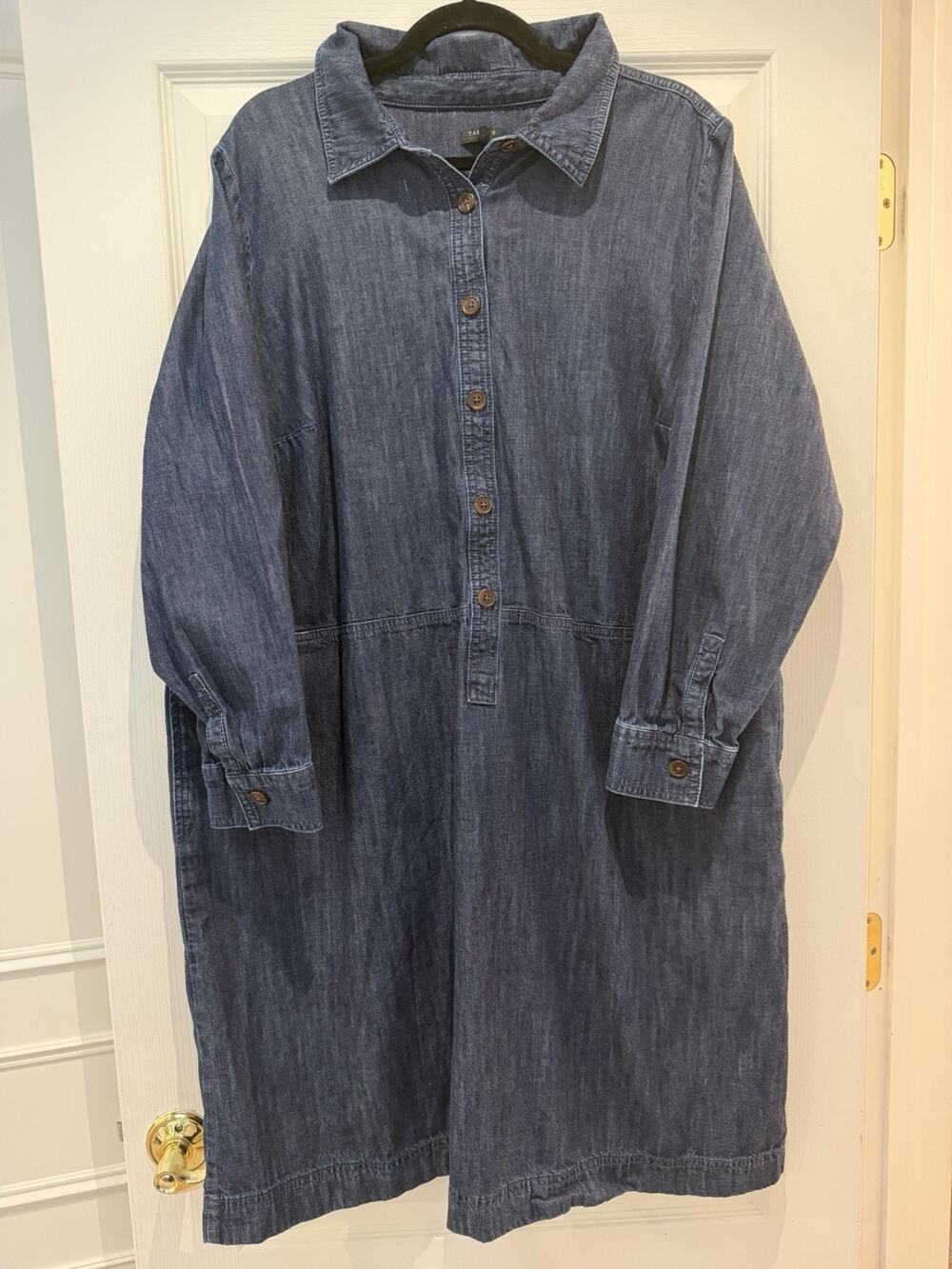 Talbots Plus 20W Denim Chambray Shirt Dress Blue Cotton Long Sleeve Midi Casual